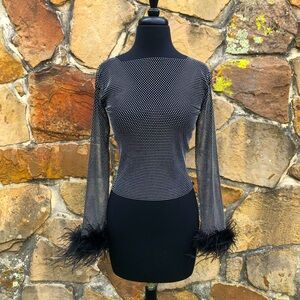 Rhinestone Mesh Feather Top